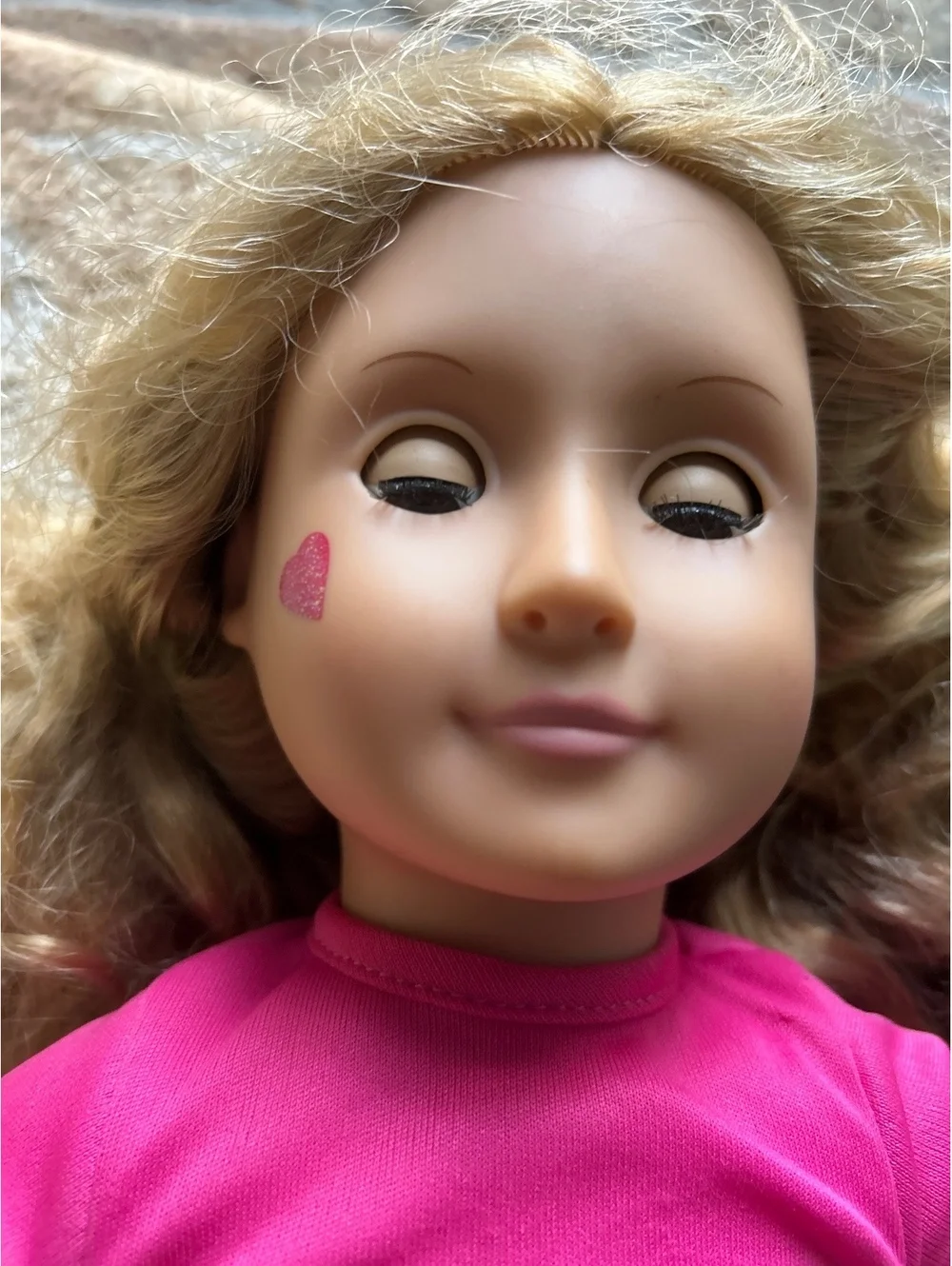 Our Generation Blonde Curly Hair Doll with Pink Top and Purple Pants